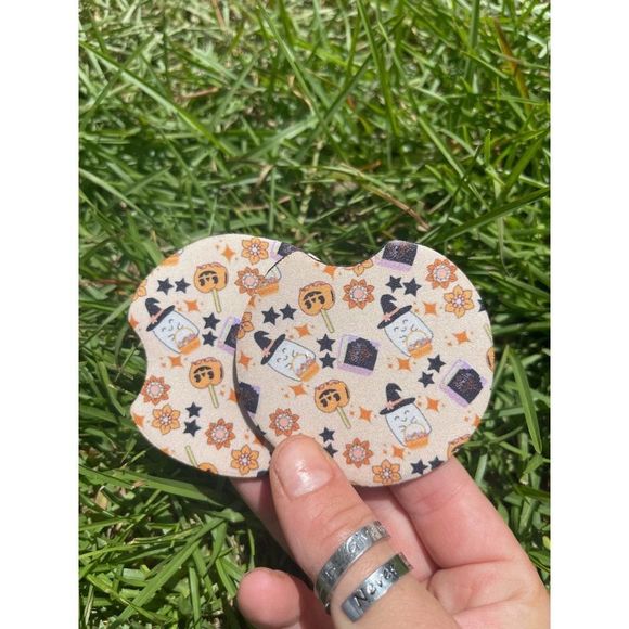 Cute Spooky Vibes Neoprene Car Coasters 2 Pack - Picture 1 of 7